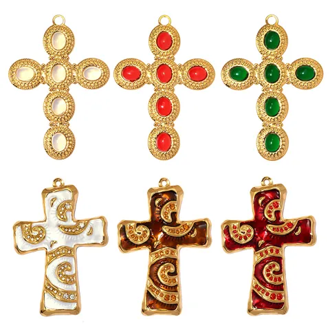 Ciondolo a Croce Grande Esagerato per Donna Gioielli Fai da Te Acciaio al Titanio Accessori per Collana Orecchini Con Pietra Naturale Smalto Strass