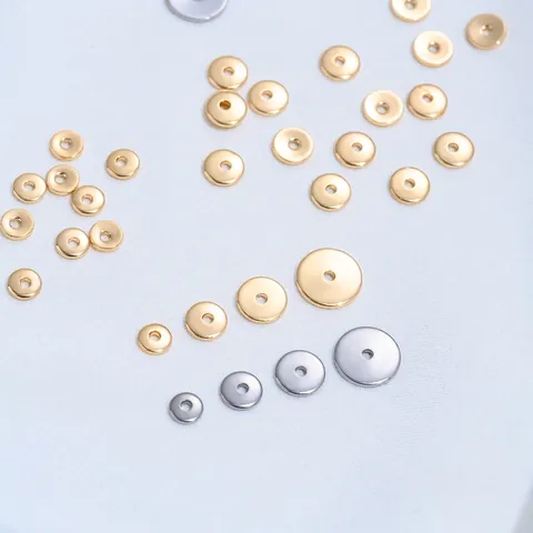 304 Stainless Steel Round Flat Disc Spacer Beads 14K Gold Plated Smooth Loose Bead Findings For DIY Jewelry Making Bracelet Necklace