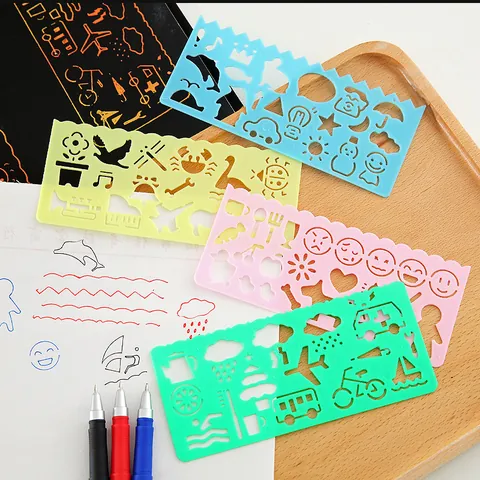 Plantillas de Dibujo de Dibujos Animados Modelos Huecos de Plástico PP Regla de Pintura DIY para Niños Suministros de Arte Educativo
