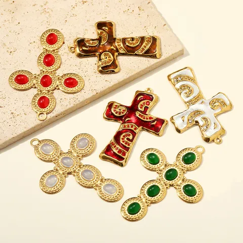 Ciondolo a Croce Grande Esagerato per Donna Gioielli Fai da Te Acciaio al Titanio Accessori per Collana Orecchini Con Pietra Naturale Smalto Strass