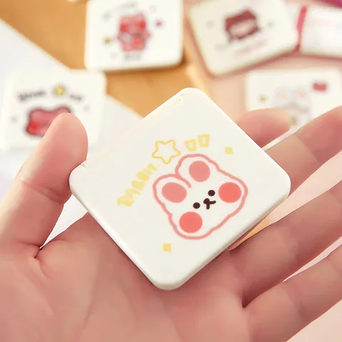 Lindo Espejo de Maquillaje Plegable de Dibujos Animados Espejo Compacto Portátil Cuadrado de Doble Cara para Viajes Mujeres Niñas