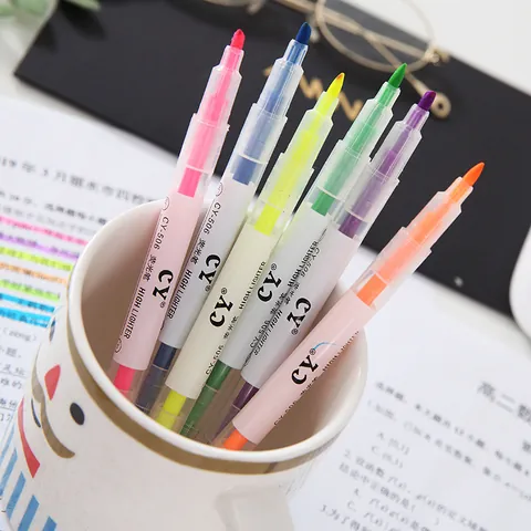 Koreaanse Stijl Snoepkleur Dubbelkoppige Tekstmarker Set Voor Studenten Markeren Handboek Graffiti Kantoor Pen