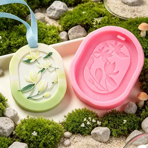 DIY Magnolienblüte Silikonform Für Gips Auto Aromatherapie Tablette Schokolade Kuchen Backform Blumenrelief Oval Rosa