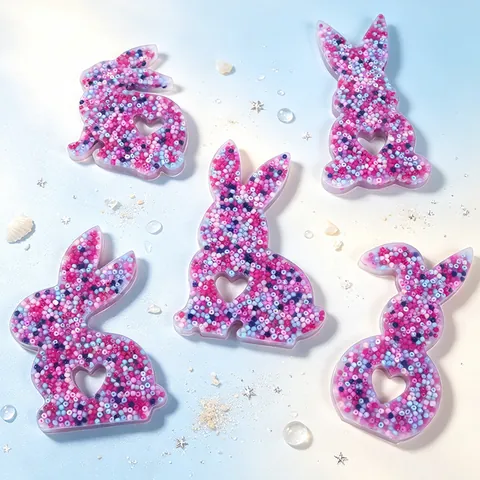 Easter Rabbit Sensory Fidget Toy Skin Picking Stress Relief Squishy Silicone Rabbit Toy Heart Cutout Colorful Beads Anxiety Reliever