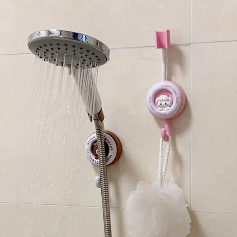 Cartoon Animal Shower Head Holder No-Drill Adjustable Wall Mount Bathroom Sprayer Bracket With Hook Rabbit Pig Bear Monkey Shape Organizer