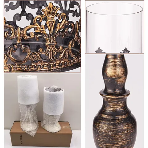 European Vintage Iron Hollow Candle Holder With Glass Cover Retro Distressed Metal Table Centerpiece For Romantic Wedding Banquet Home Decor