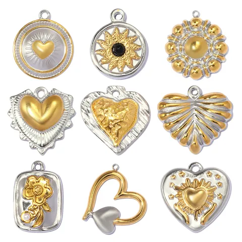 Stainless Steel Heart Sun Flower Pendant DIY Jewelry Making Gold Silver Two Tone Charms For Necklace Earrings Women