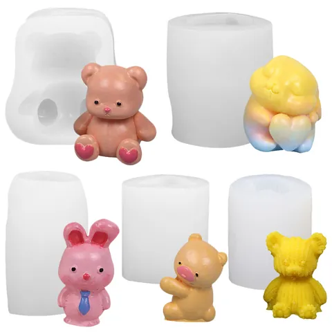 Moule en Silicone Animal DIY Pour la Fabrication de Bougies Chocolat Mousse Gâteau Artisanat Version Q Ours Lapin Cochon Chien Moule en Silicone