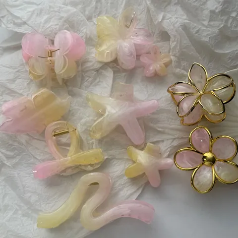 Gradient Smudged Frangipani Hair Claw Clips For Women Resin Flower Starfish Hair Clamps Aesthetic Smudge Pattern Shark Clips Beach Vacation Hair Accessories
