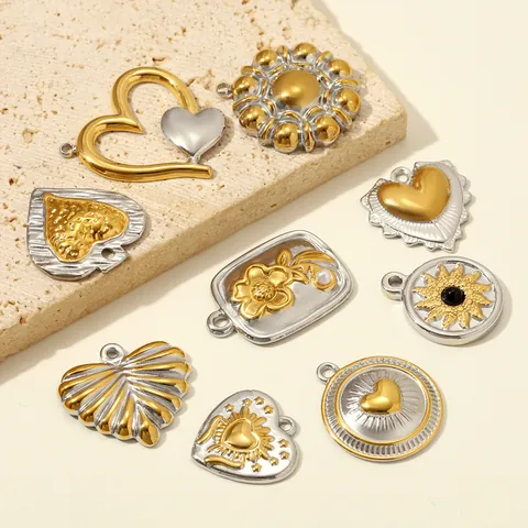 Stainless Steel Heart Sun Flower Pendant DIY Jewelry Making Gold Silver Two Tone Charms For Necklace Earrings Women
