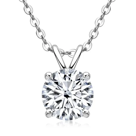 Luxus 925 Sterlingsilber GRA Moissanit Halskette Rund Brillantschliff Diamant Anhänger Vier-Zinken Schlüsselbein Kette Für Damen Schmuck Geschenk
