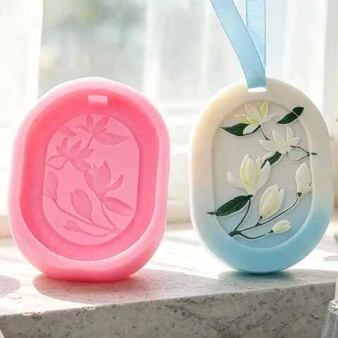 DIY Magnolienblüte Silikonform Für Gips Auto Aromatherapie Tablette Schokolade Kuchen Backform Blumenrelief Oval Rosa