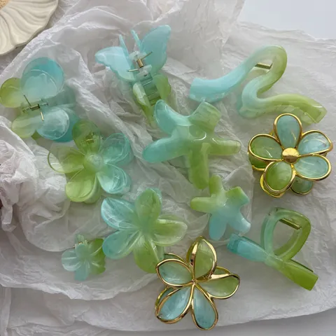 Pinza para el Cabello de Gelatina en Degradado Verde Lima Estilo Vacaciones Mariposa Plumeria Estrella de Mar Accesorios para el Cabello de Playa para Mujer