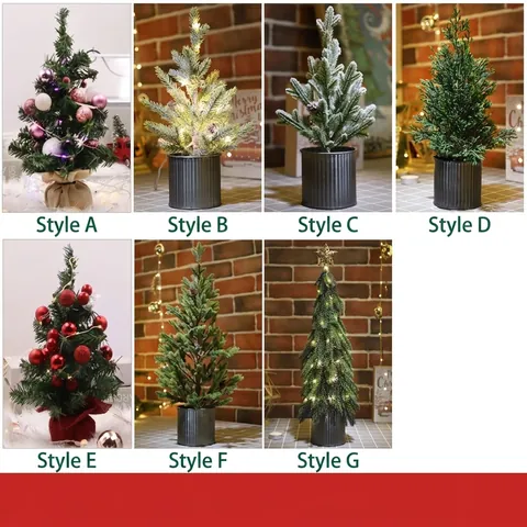 Mini Albero di Natale LED da Scrivania Ornamento di Cedro e Pigne per Casa Ufficio Vetrina Scena Decorazioni Natalizie Regalo