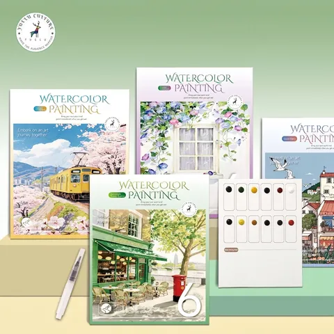 Creative DIY Watercolor Painting Set For Adults Decompression Portable Coloring Book With Solid Pigment And Water Brush
