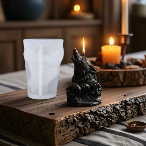 Wolf Head Wave Shape Silicone Candle Mold DIY Aromatherapy Sculpture Ornament Art Style Interior Decoration Making Silicone Mold