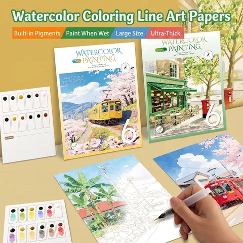 Creative DIY Watercolor Painting Set For Adults Decompression Portable Coloring Book With Solid Pigment And Water Brush