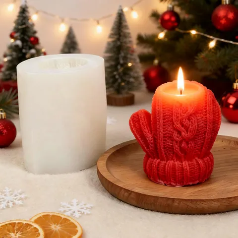 Moule en Silicone en Forme de Gant de Noël Texture Tricotée Pour la Fabrication de Bougies Savon Plâtre DIY Décoration de Maison
