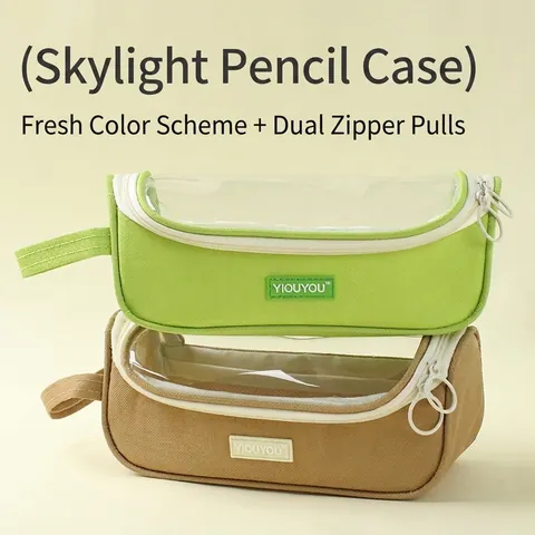 Large Capacity Transparent Window Pencil Case Portable Handheld Stationery Organizer Student School Storage Bag Gift