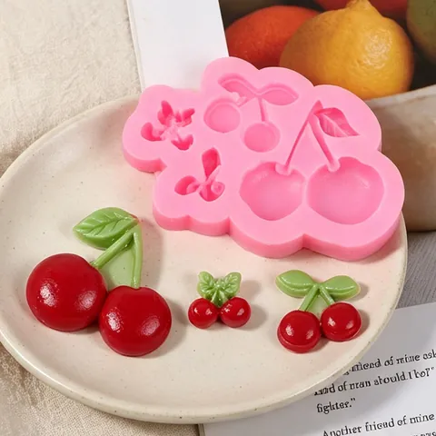 Kersenvorm Siliconen Vorm Voor DIY Bakken Fondant Chocolade Taart Decoratie Roze 3D Fruitvorm Bakgereedschap Keukenaccessoire