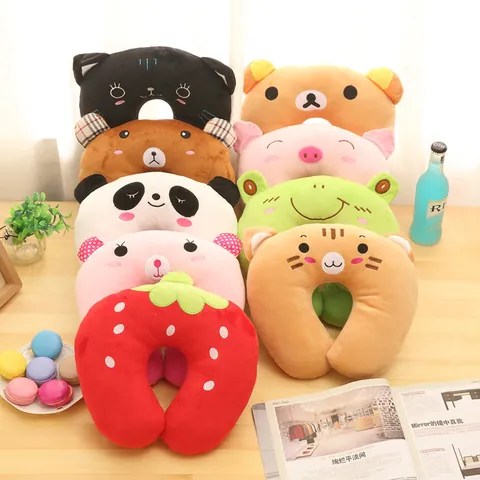 Cartoon Animal Plush U-shaped Neck Pillow Soft Travel Sleeping Cushion Neck Support Headrest Office Nap Pillow For Men Women Kids