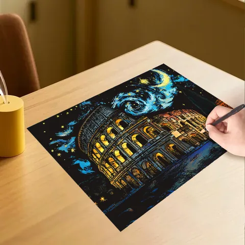 A3 Laser Scratch Painting Set Colorful City Night View DIY Art Decompression Scratch Board With Gold Pen For Adults Craft