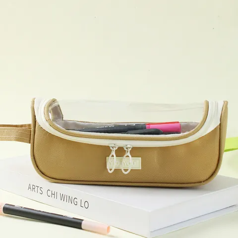Large Capacity Transparent Window Pencil Case Portable Handheld Stationery Organizer Student School Storage Bag Gift