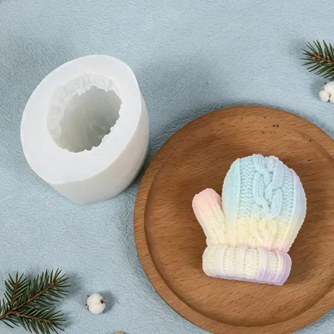 Moule en Silicone en Forme de Gant de Noël Texture Tricotée Pour la Fabrication de Bougies Savon Plâtre DIY Décoration de Maison