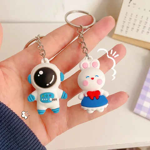 Cute Cartoon Unicorn Rabbit Astronaut Keychain Silicone PVC Figure Pendant For Bag Car Charm Gift Decoration Accessories