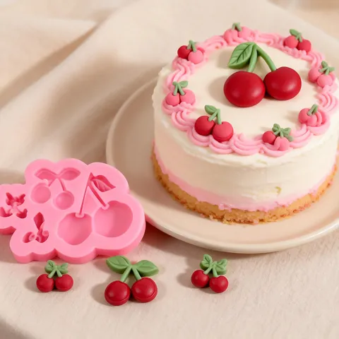 Kersenvorm Siliconen Vorm Voor DIY Bakken Fondant Chocolade Taart Decoratie Roze 3D Fruitvorm Bakgereedschap Keukenaccessoire