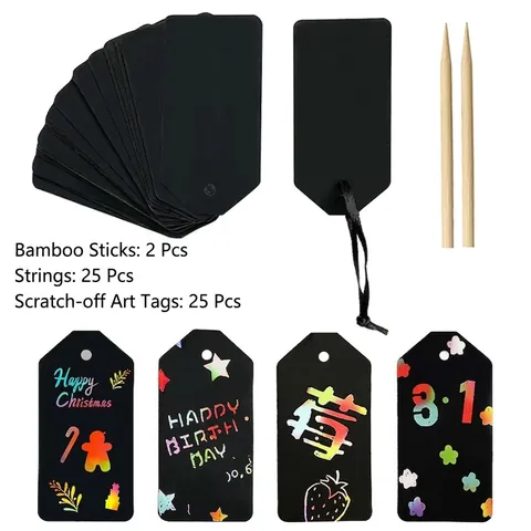 DIY Rainbow Scratch Art Bookmark Colorful Gift Tags With Bamboo Sticks And Ropes Creative Craft For Kids Party Favor