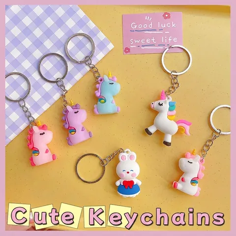 Cute Cartoon Unicorn Rabbit Astronaut Keychain Silicone PVC Figure Pendant For Bag Car Charm Gift Decoration Accessories