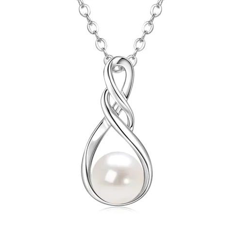 Infinity Anhänger Halskette Für Damen Natürliche Süßwasserperle 14K Gold Gefüllt Minimalistische Französische Kette Schmuck
