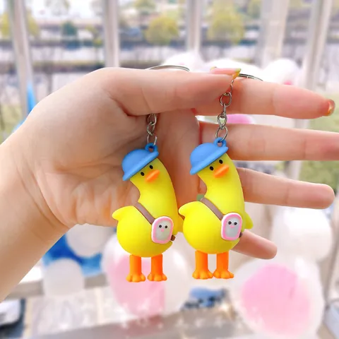 Cartoon Funny Yellow Duck Keychain Soft Silicone Bag Pendant Cute Animal Keyring For Backpack Keys Decoration Gifts