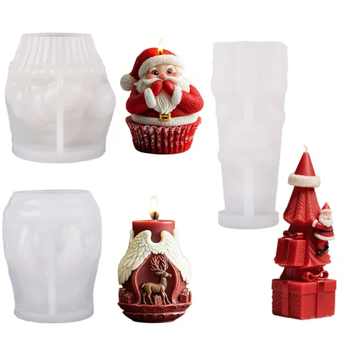 Molde de Silicona de Navidad Papá Noel Reno Árbol Herramienta DIY para Hacer Velas de Aromaterapia Decoración del Hogar Artesanía