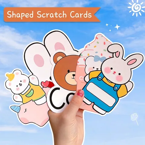 DIY Cartoon Animal Scratch Cards Cute Bunny Bear Shape Interaction Reward Cards For Kids Students Classroom School Prizes Gifts