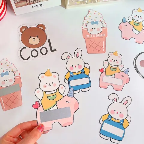 DIY Cartoon Animal Scratch Cards Cute Bunny Bear Shape Interaction Reward Cards For Kids Students Classroom School Prizes Gifts
