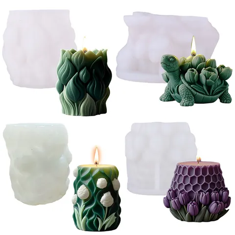 DIY 3D Schildkröte Tulpe Kerze Silikonform Realistische Tier Blumen Aromatherapie Wachsform Für Haus Dekor DIY Handwerk Geschenk