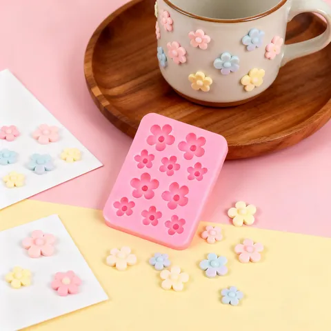 Flower Silicone Mold For Clay Jewelry Fondant Cake Decoration Chocolate Cookie Baking DIY Craft Pink Floral Mold