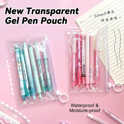 Retractable Gel Pens Black Ink Fast Drying Plastic Pens With Transparent Pouch For Students Office School Writing Supplies
