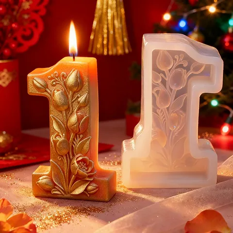 3D Floral Number Silicone Mold Tulip Relief Scented Candle Mold For DIY Handmade Soap Plaster Resin Craft Festive Home Decor Gift