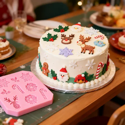 Christmas Theme Silicone Mold For Fondant Chocolate Reindeer Snowflake Shape DIY Baking Decor Cake Mold