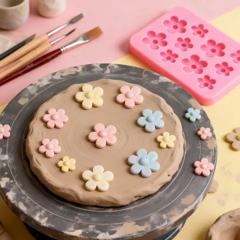 Flower Silicone Mold For Clay Jewelry Fondant Cake Decoration Chocolate Cookie Baking DIY Craft Pink Floral Mold