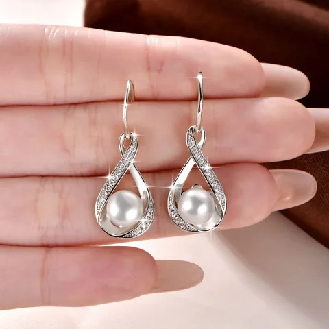 Unendlich Süßwasserperlen Ohrhänger Elegant Moissanit Eingelegt 14k Gold Gefüllter Haken Schmuck Für Frauen Hochzeit Vintage
