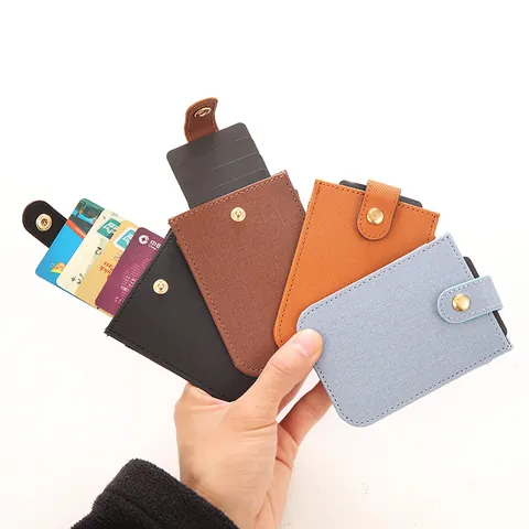 PU Leather Pull-out Card Holder Tiered Multi Card Slot ID Case With Metal Button Slim Wallet Business Card Sleeve