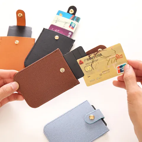 PU Leather Pull-out Card Holder Tiered Multi Card Slot ID Case With Metal Button Slim Wallet Business Card Sleeve