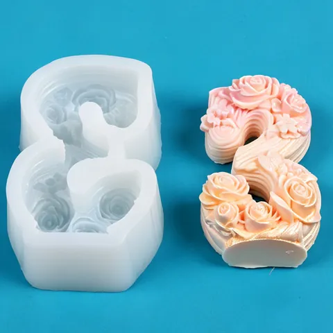 3D Rose Flower Number 3 Silicone Mold For DIY Handmade Soap Scented Candle Fondant Cake Decorating Crafting Relief Mold