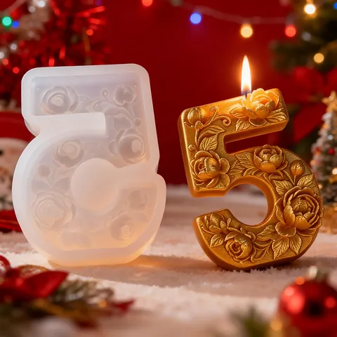 Rose Vine Number 5 Silicone Mold For DIY Handmade Birthday Scented Candle Ornament Making Cake Decorating Baking Tools