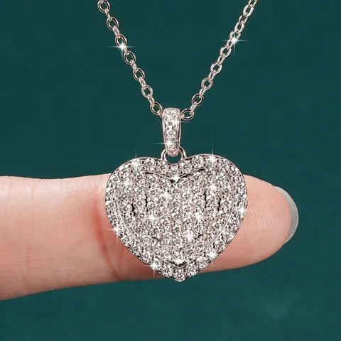 14k Vergulde Hart Hanger Halsketting Koper Zirconia Pavé Strass Zoet Lichte Luxe Sleutelbeen Ketting Sieraden Vrouwen