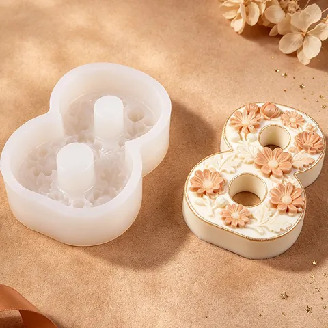 3D Number 8 Flower Silicone Mold DIY Embossed Floral Aromatherapy Candle Plaster Ornament Diffuser Handcrafted Baking Mold